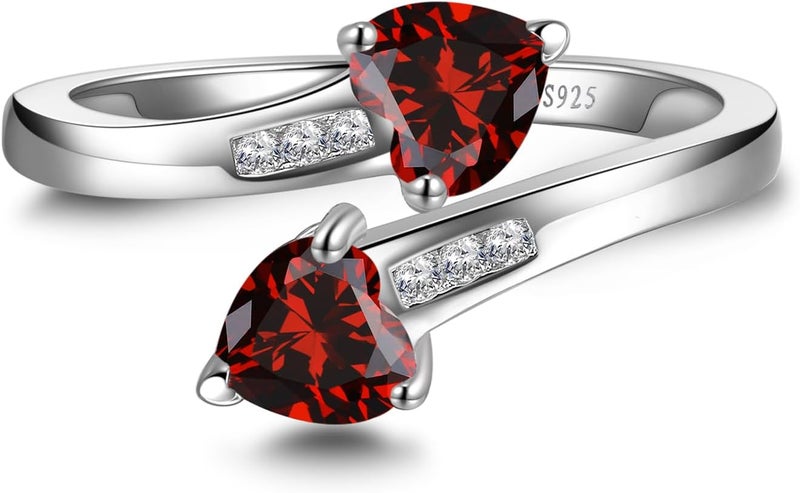 Yaresul 1CT Adjustable Women Heart Ring 925 Sterling Silver Birthstone Rings for Women Promise Ring for her Simulated Gemstone Statement Stackable Band Width 2mm Open Size 5~9 - Image 3